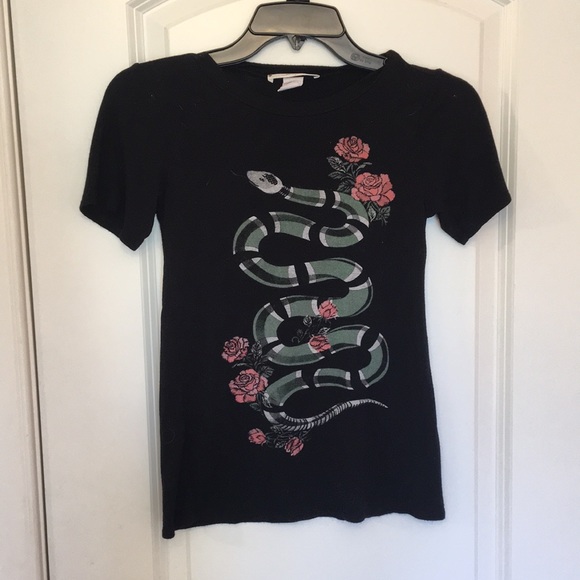 Tops - Snake & Roses Black Graphic T Shirt - XS